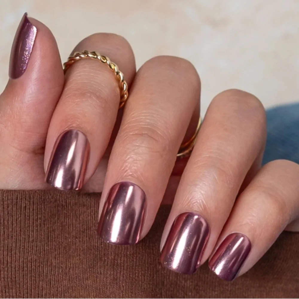 NEW 𝙍𝙚𝙙 𝘼𝙨𝙥𝙚𝙣 Press-On Rose Gold Chrome Short Square Lessons in Giving